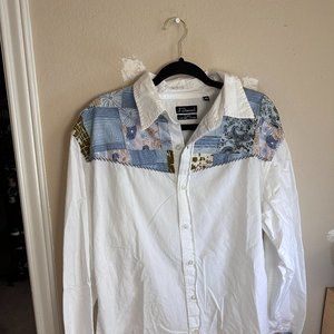 7 Diamonds Western Shirt Men XL Patchwork Design